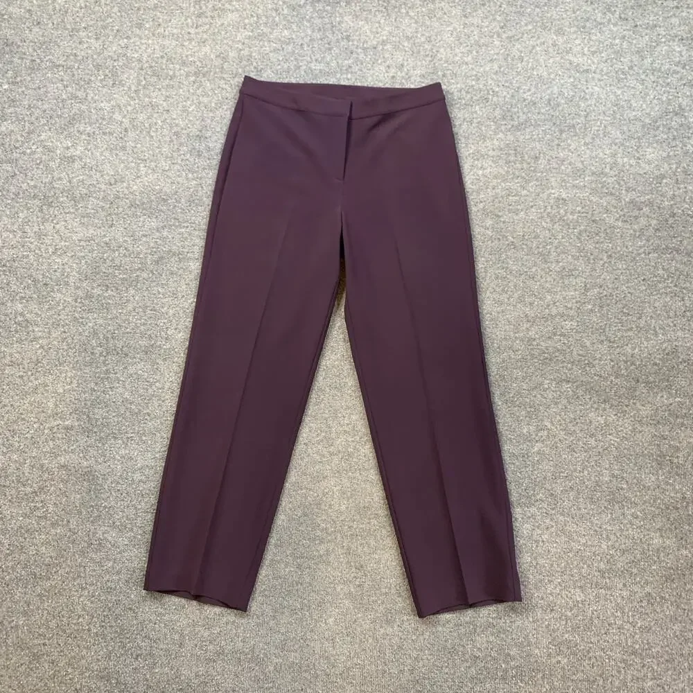 St John Pants Womens 10 Dark Purple Flat Front High Rise Zip Fly Trousers